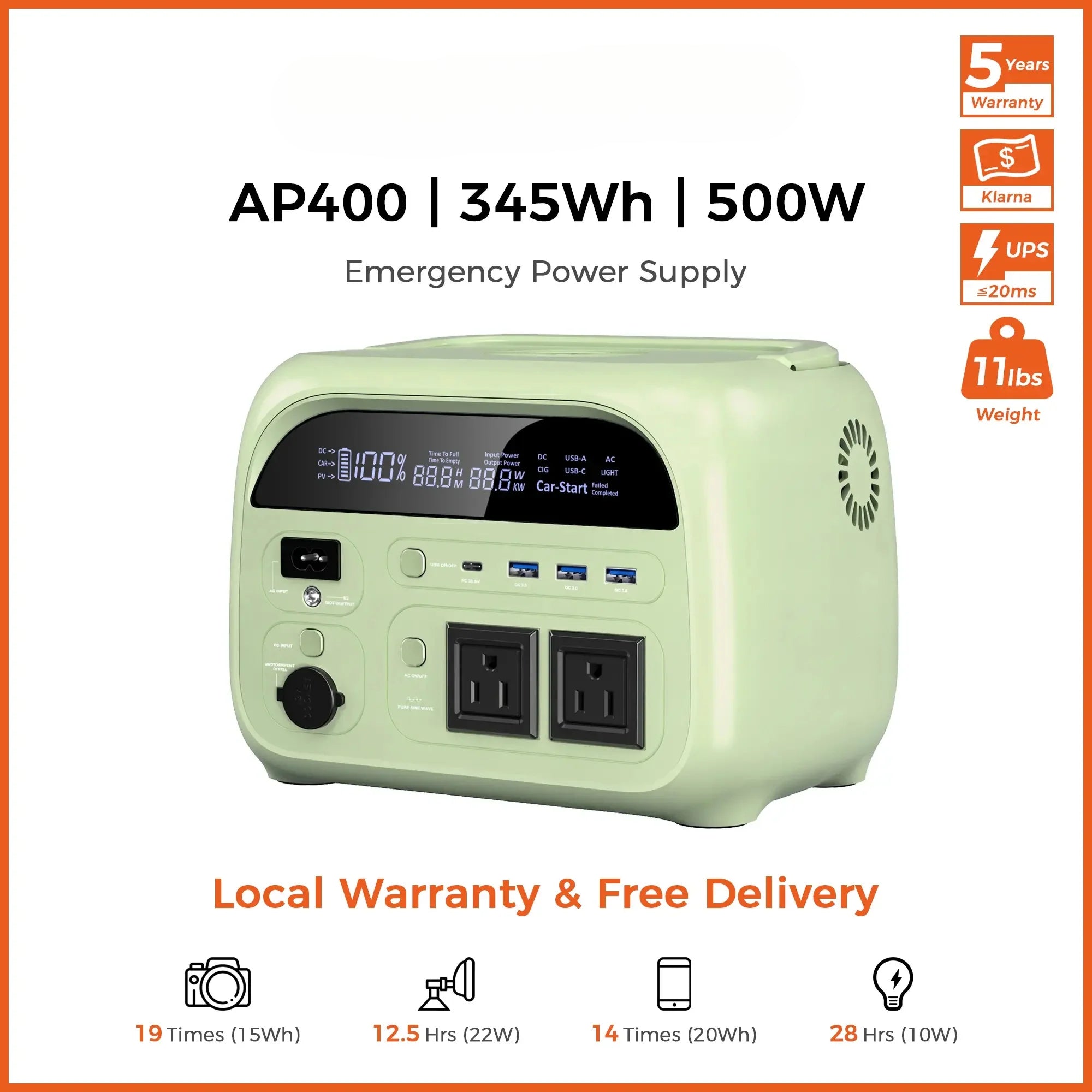 CTOLITY AP400 500W/346Wh Portable Power Station – Fast-Charging Solar Generator for Camping & Emergencies