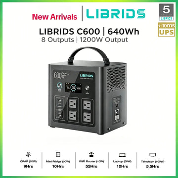 LIBRIDS C600 640Wh Portable Power Station – LiFePO4 Solar Generator, 8 Ports, 0-80% Fast Charge in 1Hr