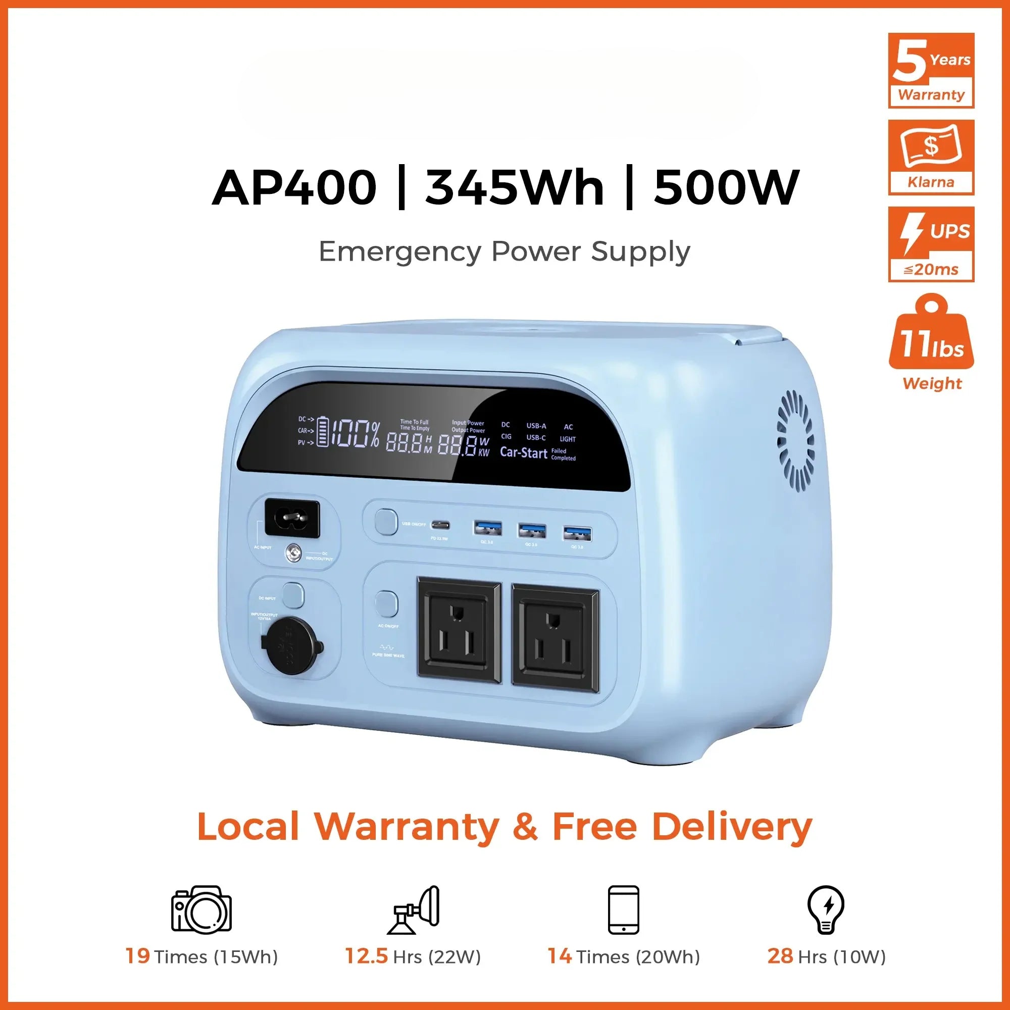 CTOLITY AP400 500W/346Wh Portable Power Station – Fast-Charging Solar Generator for Camping & Emergencies